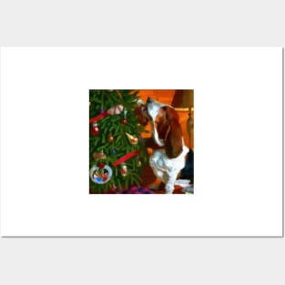 Basset Hound decorating tree Posters and Art